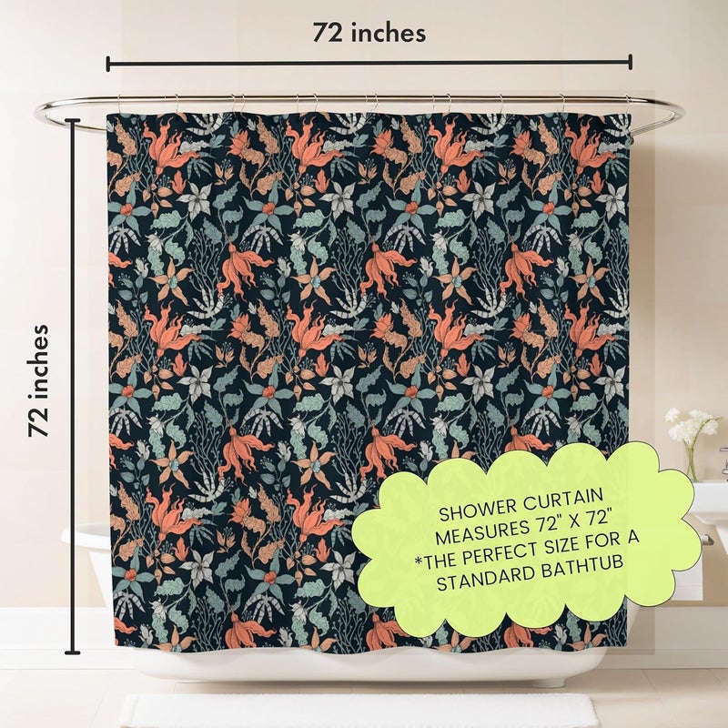 Worthwhile Goods Dark Coral Floral Print Shower Curtain - Moody Modern Black Flowers Pattern - Modern Home Decor - Vintage Botanical Style Cool Fabric Shower Curtain For Any Bathroom - 72x72 Inches (Dark Floral) - Image 3